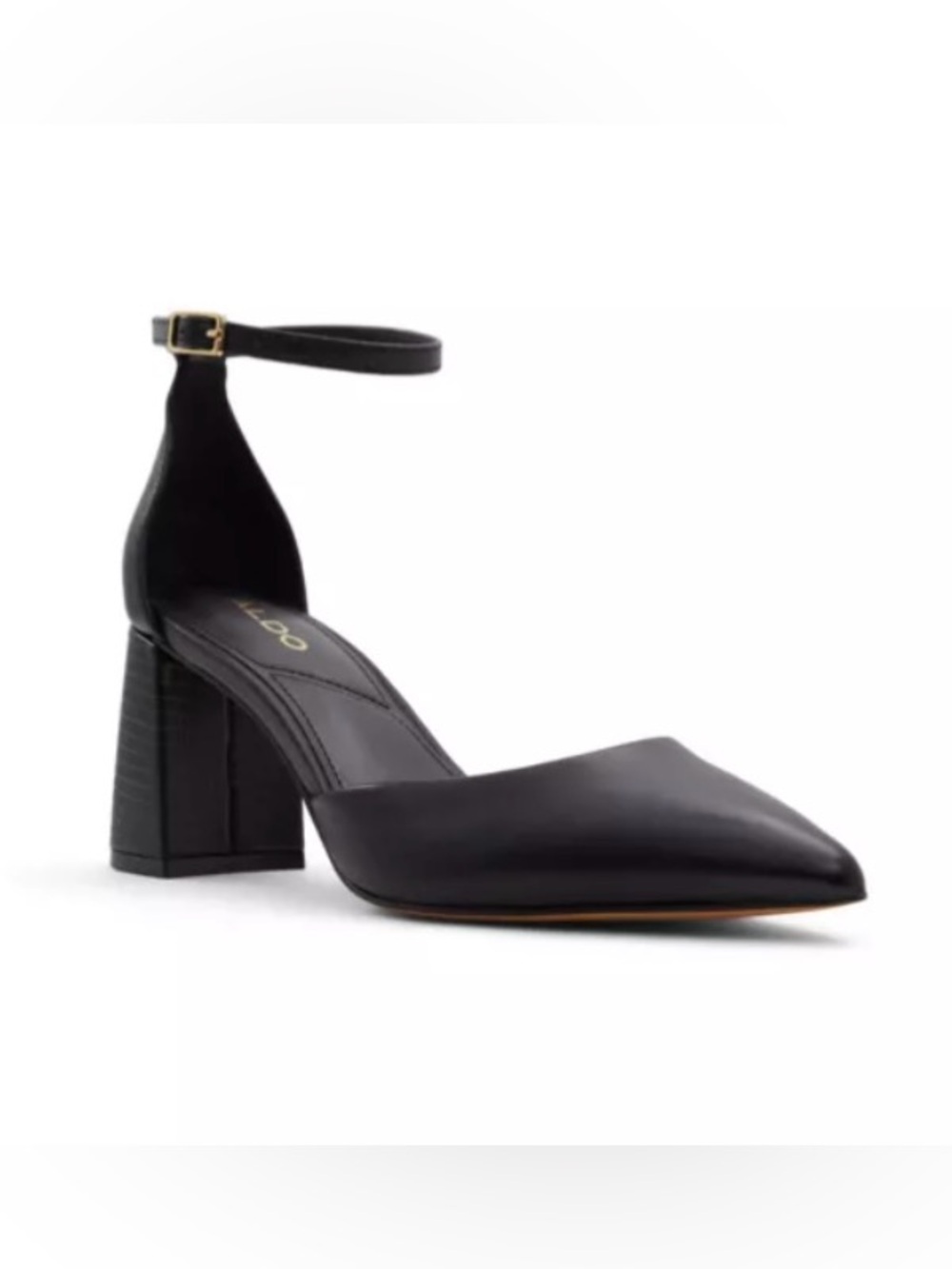 Aldo Black Pointed Ankle-Strap Block Heels